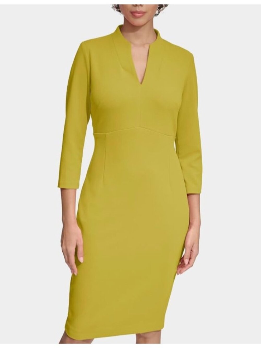 NWOT Calvin Klein Scuba Crepe 3/4 Sleeve Dress in Celery